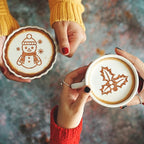 Christmas Coffee Cookie Stencils - 25 Pcs Reusable Small Latte Art Coffee Cookie Bread Baking Template Stencils, Snowman Holy Wreath Bow Gingerbread Template
