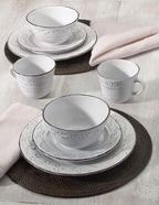 Pfaltzgraff Trellis White 16-Piece Stoneware Dinnerware Set, Service for 4, Distressed White Finish, Microwave & Dishwasher Safe Plates and Bowls