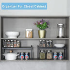 25.5 Inches 3 Pack Expandable Cabinet Shelves, Stackable Shelf Organizer for Kitchen Cabinet Countertop Storage, Adjustable Counter Cupboard Pantry Organizer Shelf Rack Stand Riser, Black