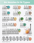 Kootek 158 Pcs Cake Decorating Kit with Cake Turntable, 64 Piping Tips Set, 50+2 Pastry Bags, Frosting Spatulas, Leveler, Scrapers, Fondant Molds, and More Baking Supplies Decorating Tools