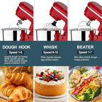 Household Stand Mixer with 6.5 Quart Bowl, Electric Food Mixer 10+p Speeds 660W, Kitchen Tilt-Head Bread Dough and Cake Mixers with Dough Hook, Whisk, Beater, Splash Guard and Egg Separator (Red)
