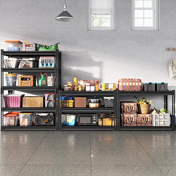 Adjustable Shelving Units and Storage, 48”W Garage Shelving Heavy Duty,2800LBS Loads 5-Tier Garage Storage Shelves, Metal Shelves for Living Room,Pantry,48”W×24”D×78”W,Black