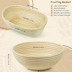 Sourdough Bread Baking Supplies Set, 10 Inch Oval Brotform & 9 Inch Round Banneton Bread Proofing Baskets with Linen Liner, Sourdough Starter Kit, Natural Rattan Shape Dough Proofing Bowl