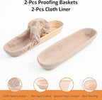 Bread Proofing Basket Sourdough Bread Baking Supplies Starter Kit Set (Baguette Baskets)