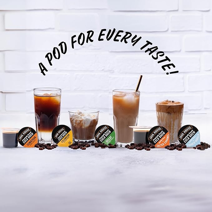 JAVA HOUSE Medium Roast Colombian Cold Brew Pods, (48 Count) Peel and Pour Pods Hot or Iced Instant Coffee Concentrate