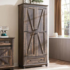 AMERLIFE 72" Tall Kitchen Pantry Storage Cabinet, Adjustable Shelves and Drawer, Farmhouse Food Pantry Cabinet for Kitchen, Living Room, Dining Room, Antique Oak