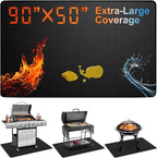 Extra Large 90 x 50 Inch Under Grill Mat for Outdoor Grill, Double-Sided Fireproof Deck & Patio Protector, Heat Resistant BBQ Mat, Waterproof & Oil-Proof for Charcoal, Gas Grill, Smoker, Fire Pit