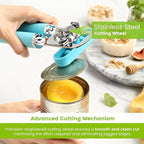 Spring Chef Stainless Steel Can Opener - Manual with Soft Grip Handles, Easy Turn, Heavy Duty Hand Can Openers for Seniors with Smooth Edge - Magnetic Lid Remover - Aqua Sky