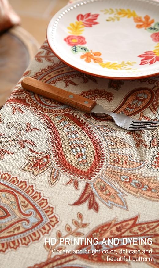 ISAENNE Designer French Red Small Square Tablecloth,Fall Linen Table Cloth with Cashew Pattern,Stain Proof Decor Tablecloths for Dining Thanksgiving Kitchen Christmas,55"*55"-Chauffrey D