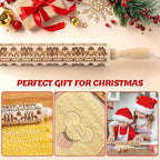 Christmas Gifts Wooden Embossed Rolling Pin for Baking, Deep Engraved Embossing Rolling Pins Cookie Stamps Roller with Christmas Elk Deer Pattern Designs for Baking Cookies Stamps Roller, DIY Tools