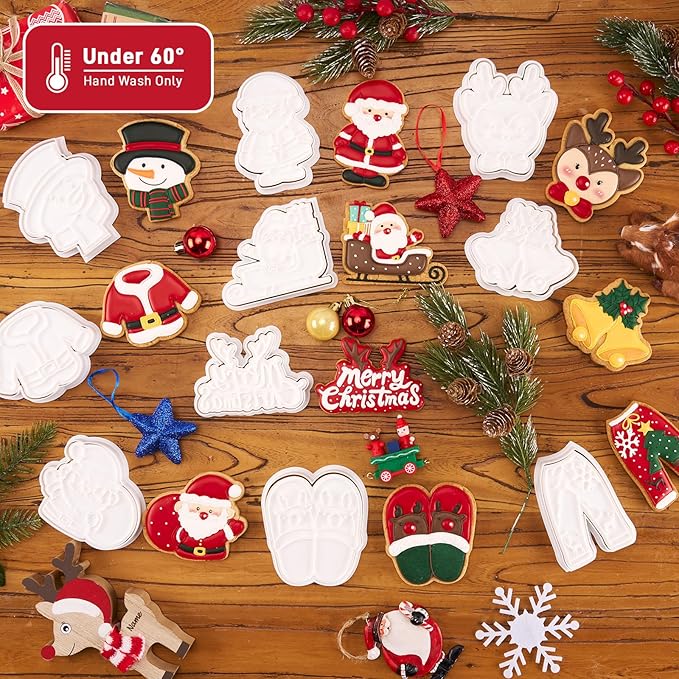 Flycalf Christmas Cookie Cutters Bell with Plunger Stamps Holiday PLA Baking Accessories Cutter Molds Gifts Decorative Party 3.5" Kitchen Cake Supplies