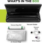 NutriChef Vacuum Sealer | Automatic Vacuum Air Sealing System For Food Preservation w/ Starter Kit | Compact Design | Lab Tested | Dry & Moist Food Modes | Led Indicator Lights (Black), EWE