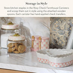 MACKENZIE-CHILDS Set of 2 Ceramic Farmhouse Canisters, Kitchen Storage Containers with Lids, Pink-and-White Rosy Check