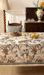ISAENNE Designer Vintage Linen Square Table Cloth,Floral and Bird Pattern Elegant Tablecloths,Fall Wrinkle Resistant Home Decor Tablecloth for Dining Kitchen Party Christmas,67"*67"-Murad A