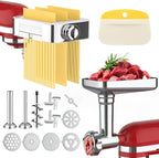 Meat Grinder Pasta Maker Attachment for Kitchenaid Stand Mixers,Set for Kitchenaid Mixer Attachments Includes Metal Food Grinder with Sausage Stuffer Tubes,3 in 1 Pasta Attachment with Dough Cutter