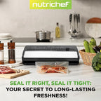 NutriChef Vacuum Sealer | Automatic Vacuum Air Sealing System For Food Preservation w/ Starter Kit | Compact Design | Lab Tested | Dry & Moist Food Modes | Led Indicator Lights (Black), EWE