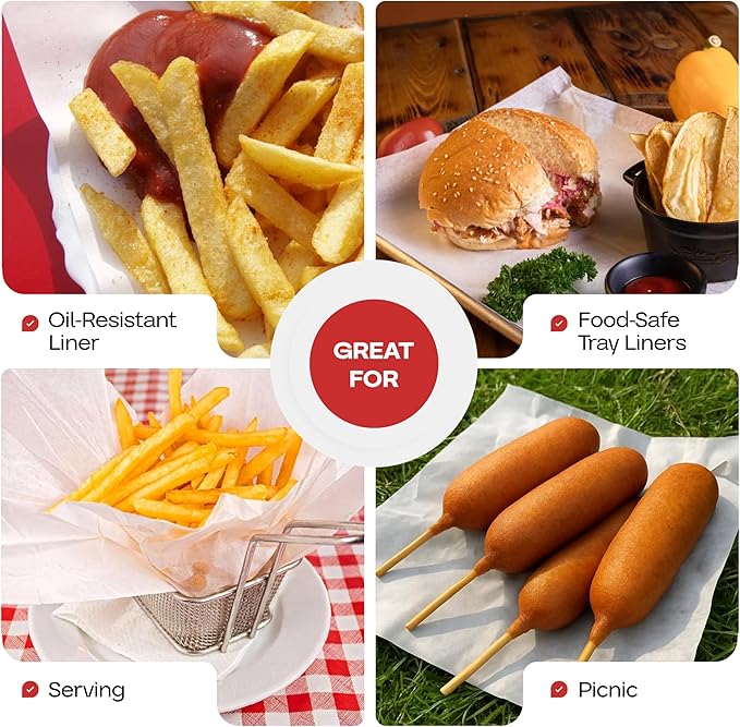 White Deli Paper Sheets, 12" x 12" (500 pcs.) - USA-Made Premium Food Basket Liners - PFAS-Free Grease Resistant Deli Paper Sheets for Snack & Baking Wrap, Picnic & Party by IDL Packaging