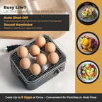 Annie & Mia Design Electric Egg Cooker, Stainless Steel 8 Egg Capacity egg boiler, 500W, Hard, Medium, Soft Boiled Egg Poacher, egg steamer, Multi-function, Knob Auto Shut-Off Function (Black)