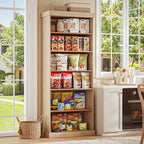 70.8" Tall Farmhouse Bookshelf with Glass Doors, Modular Bookcase with 6-Tier Adjustable Shelves, Large Storage Cabinet for Kitchen, Living Room, Brown, Set of 3