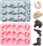 Cowboy Chocolate Molds,2PCS Cowboy Silicone Mold,Cowboys Hat Boot Horse Saddle Shape Candy Molds,Western Themed Party Baking Moulds Jello Ice Cube Candle Mold for Cupcake Cakesicle Decorations