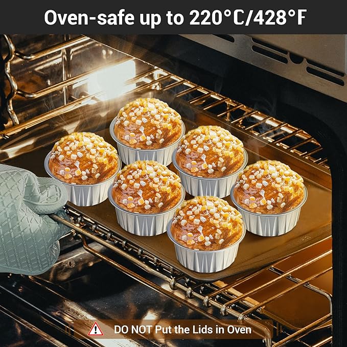 EUSOAR Muffin Cupcake Liners for Baking, 50pcs 5oz 125ml Disposable Ramekins, Aluminum Foil Muffin Liners Cups with Lids, Disposable Aluminum Foil Cupcake Baking Cups Holders Cases Boxes Pans with Lid