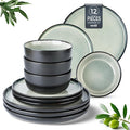 AmorArc Stoneware Dinnerware Sets,Round Reactive Glaze Plates and Bowls Set,Highly Chip and Crack Resistant | Dishwasher & Microwave Safe Dishes Set,Service for 4 (12pc)