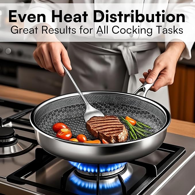 Non Stick Frying Pans with lid, 8 inch Hybrid Frying Pans Nonstick, non stick Stainless Steel Skillets, Dishwasher and Oven-Safe, nonStick Cookware, Induction Compatible Cooking Pan