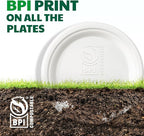 100% Compostable Paper Plates, 9 Inch, 125 Count, Biodegradable Bagasse Plates, Heavy Duty Disposable Plates Bulk for Party | Microwave-Safe | Soak-Resistant, Cut Resistant