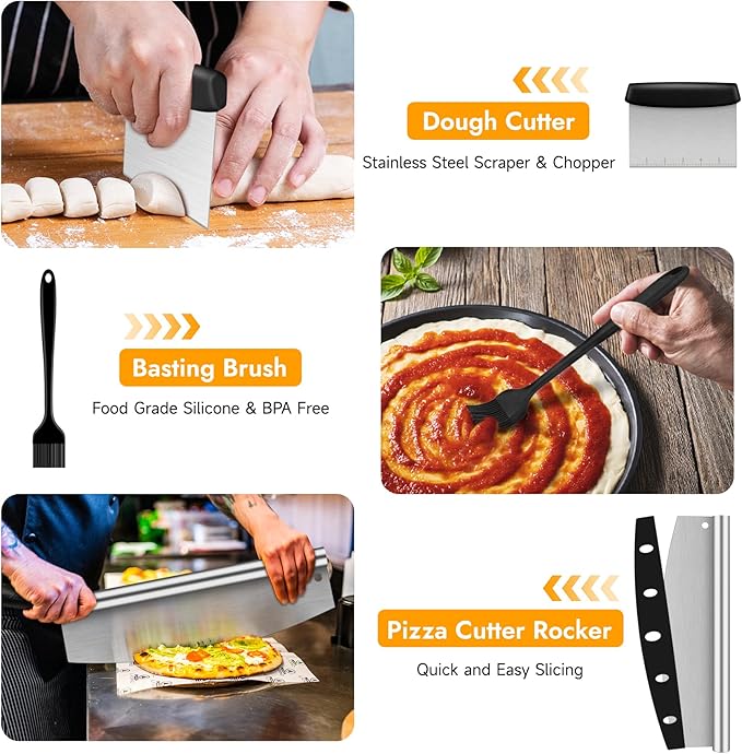 Pizza Peel, 12" x 14" Pizza Spatula for Oven, Aluminum Pizza Paddle with Cutter Scraper Pastry Brush, Pizza Peels Oven Accessories for Baking Homemade Pizza Dough Bread