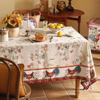 patdrea Designer French Tablecloth for Square Table,Vintage Red Linen Animals Pattern Floral Tablecloths,Decor Table Cover for Kitchen Dining Christmas,Party,Thanksgiving,67"x67"-Townlife E