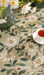 ISAENNE Designer Green Linen Small Square Table Cloth,Floral French Country Indoor Tablecloth,Stain Resistant Home Decor Tablecloths for Dining Kitchen Thanksgiving Christmas Party,55"*55"-Brune