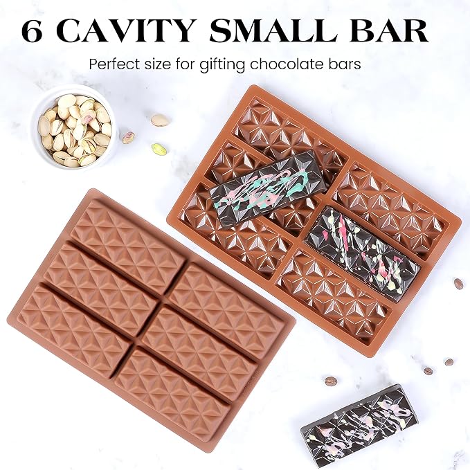1 Pc Chocolate Bar Mold Deep Dubai Stuffed Silicone Molds for Filling Knafeh Pistachio Chocolate Bar and Wax Melts Rectangle Thick Candy Bar Molds Break Apart (Pyramid）