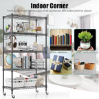 Himimi 5-Tier Storage Shelf Wire Shelving Unit on Wheels Heavy Duty Metal Shelves Adjustable Steel Rack Organization for Kitchen Garage Basement, Black
