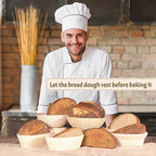 Sourdough Bread Baking Supplies Starter Kit, Banneton Proofing Basket 9'' Round and 10” Oval, Sourdough Starter Jar, Scraper, Scoring Lame, Brush, Short Danish Whisk, Gift Set