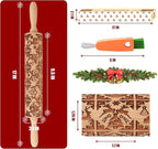 17" Premium Wooden Rolling Pins for Baking with Stamp Embossed Designs | 3mm Deep Springerle Cookie Molds | Christmas Rolling Pin & Baking Gifts for Women | Includes 3-in-1 Cleaning Brush
