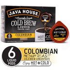 Java House Single-Serve Cold Brew Coffee Pods – 100% Arabica Liquid Concentrate – Smooth & Bold Colombian Roast – 6 Pods – Ready Hot or Iced, TSA Approved