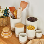 Yangbaga Canister Sets for Kitchen Counter, 40 OZ Large Ceramic Food Storage Jars with Airtight Wood Lids, Large Kitchen Canisters for Coffee, Sugar, Tea, Flour, Spice Visit the Store