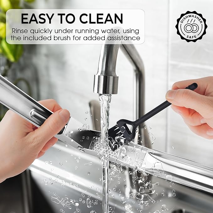 Garlic Press Stainless Steel - No Need to Peel Garlic Mincer & Crusher - 304 Inox, 7.34 Oz, Large Trough - Ergonomic Handle, Easy to Clean, Dishwasher Safe (2 Years Warranty)