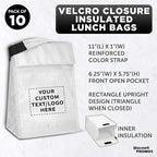 DISCOUNT PROMOS 10 Hook and Loop Insulated Lunch Bags Set - Customizable Text, Logo - Polyester, Durable, Vibrant, Reusable - White