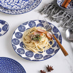 Selamica Ceramic Dinnerware Sets, 16 Pieces Dishes Set for 4, Kitchen Plates and Bowls Sets, Dishwasher & Microwave Safe, Vintage Blue