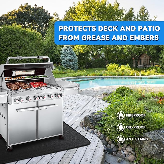 Large 90 x 48 inch Under Grill Mats for Outdoor Grill, Double-Sided Fireproof Deck Patio Protector Mat, Waterproof Oil-Proof BBQ Floor Pad Indoor Fire Pit Fireplace Mat