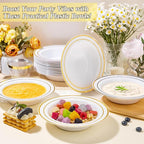 100 Pack Disposable Soup Bowls with Gold Rim, 12oz Premium Heavy Duty Plastic Dinner Bowls for Party, Wedding and Holiday