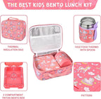 Bento Lunch Box Set With 10oz Soup Thermo, Leak-proof Lunch Containers with 4 Compartment, Kids Hot Thermo Food Jar/Insulation Lunch Bag, Food Containers for School