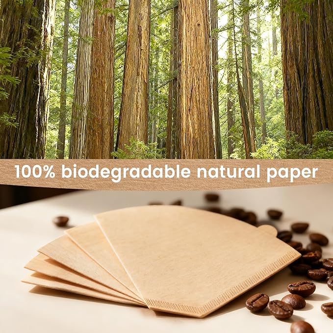 Niveaya 200 Count Coffee Filters #4, Unbleached Natural Brown Coffee Filters 8-12Cup, Disposable Cone Paper Fliters for Pour Over and Drip Coffee Maker