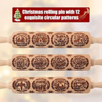 17" Premium Wooden Rolling Pins for Baking with Nativity Embossed Designs | 3mm Deep Springerle Cookie Molds | Christmas Rolling Pin & Baking Gifts for Women | Includes 3-in-1 Cleaning Brush