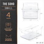 BINO | Plastic Organizer Bins, Small - 4 Pack | The SOHO Collection | Multi-Use Plastic Bin | Pantry & Freezer Organizer Bin | Storage Containers | Bins for Home & Kitchen Org