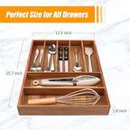Bellsal Bamboo Silverware Organizer, 12"x15.7" Utensil Holder Cutlery Tray with Grooved Drawer Dividers for Kitchen Flatware, Bedroom, Office (7 Slot, Acacia)
