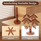Tree Shape Wooden Trivets for Hot Dishes, 4 Wooden Trivets + 1 Stand stored Like a Christmas Tree，for Easy Storage，Multifunctional Ornaments (Walnut Brown)