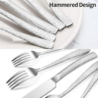 20-Piece Silverware Set, Silver Hammered Stainless Steel Flatware Sets for 4, Food-Grade Tableware Set, Including Fork Knife Spoon Set, Home Kitchen Cutlery Sets, Dishwasher Safe