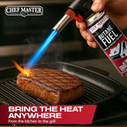 Butane Torch Lighter w/ 4 x 8oz. Butane Fuel Tin Canister Combo, Refillable Kitchen Torch & Adjustable Flame Cooking Torcher for Creme Brulee, Dessert, Meats, Indoor & Outdoor BBQ by Chef Master 90022